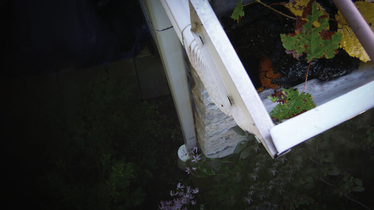 Overview of a clogged gutter